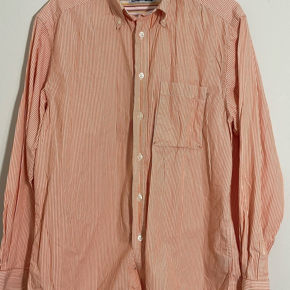 Vintage Robert Graham R&G Mens Orange Seersucker Long Sleeve Shirt Size Medium - Picture 5 of 8